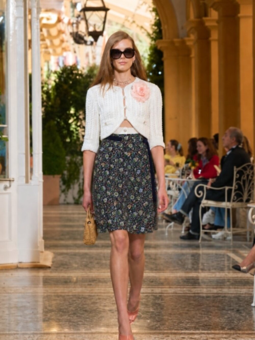 NWOT Tory Burch Navy Soleil Pleated Floral Wrap Midi Skirt Side Sash-Tie M $498